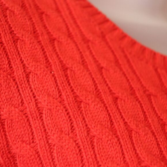 Villager Petite Small 100% Cotton Red Cable Knit Sweater Scoop Neck Pullover - Picture 3 of 14